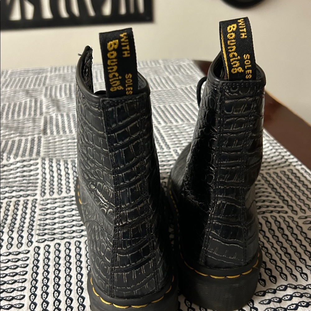 Dr. Martens Black Croc-Embossed Lace-Up Women's Boots - Picture 4 of 7